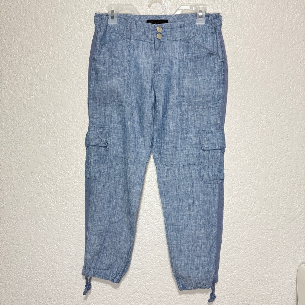 Sanctuary X Anthropologie Women's 100% Linen Chambray Cargo Jogger Pants Size 26